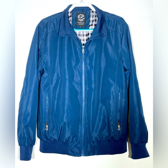 Fashion 100% polyester jacket Men’s Size Large Blue with Pockets - Picture 1 of 9